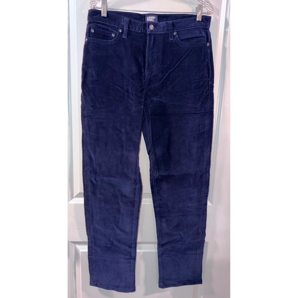 Lands End Mens Radiant Navy Corduroy Traditional Fit Stretch Pants 32x32